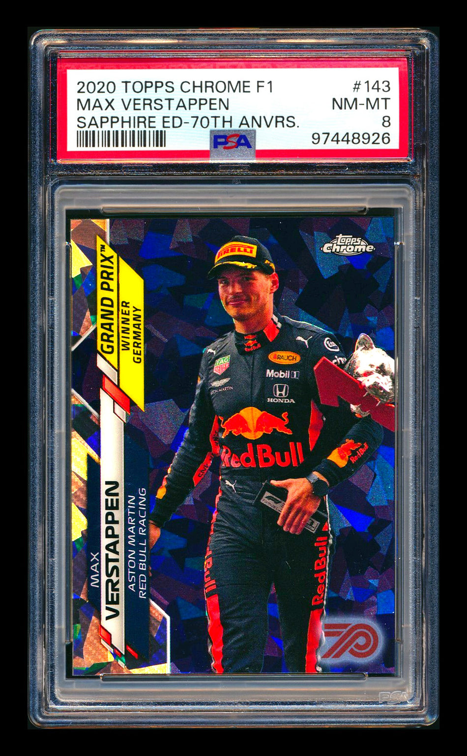 2020 Topps Chrome Sapphire F1 #143 Max Verstappen RC 70th Silver Refractor #47/70 PSA 8