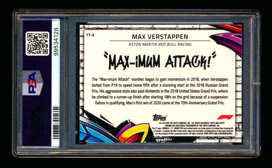 2020 Topps Chrome F1 Track Tags #TT-5 Max "MAX-imum Attack!" Verstappen RC Refractor PSA 9 ** (SOLD eBay - $49.00 - 10/9/2025) **