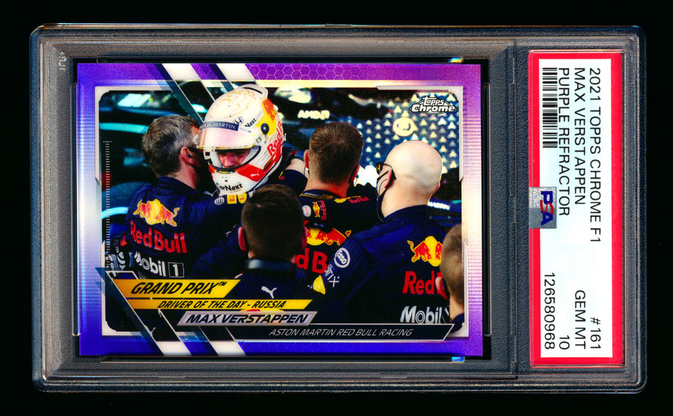 2021 Topps Chrome F1 #161 Max Verstappen Purple Refractor #158/399 PSA 10