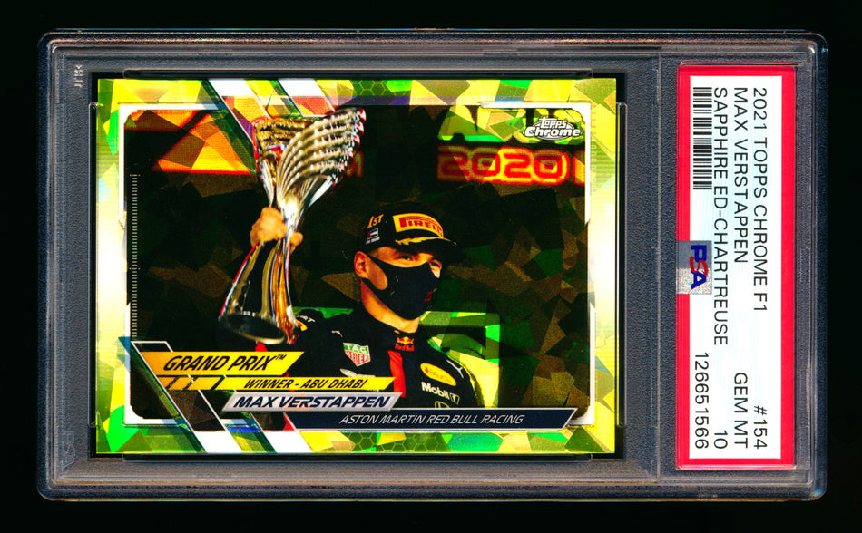2021 Topps Chrome Sapphire F1 #154 Max Verstappen Chartreuse Refractor #036/199 PSA 10 ** (SOLD eBay - $65.00 - 4/16/2026) **