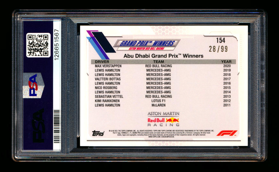 2021 Topps Chrome Sapphire F1 #154 Max Verstappen Aqua Refractor #28/99 PSA 10