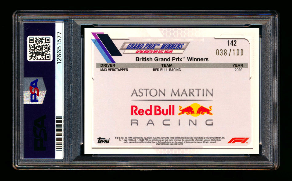 2021 Topps Chrome Sapphire F1 #142 Max Verstappen Negative Refractor #038/100 PSA 10 ** (SOLD - $129.00 - 5/9/2026) **