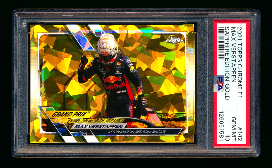 2021 Topps Chrome Sapphire F1 #142 Max Verstappen Gold Refractor #14/50 PSA 10 ** (SOLD eBay - $195.00 - 1/15/2026) **