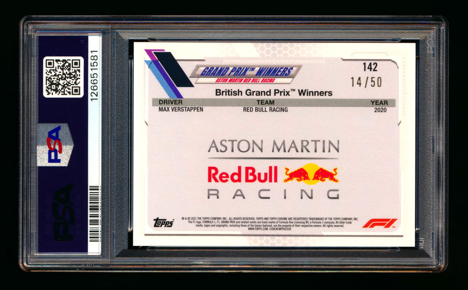 2021 Topps Chrome Sapphire F1 #142 Max Verstappen Gold Refractor #14/50 PSA 10 ** (SOLD eBay - $195.00 - 1/15/2026) **