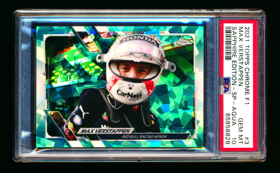 2021 Topps Chrome Sapphire F1 #3 Max Verstappen Aqua Refractor Image Variation SP #96/99 PSA 10 ** (SOLD eBay - $295.00 - 1/6/2026) **
