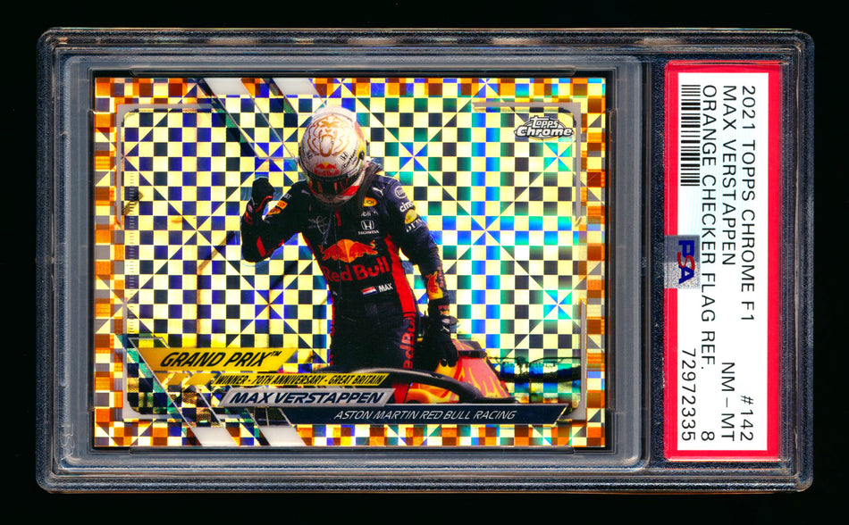 2021 Topps Chrome F1 #142 Max Verstappen Orange Checker Flag Refractor #01/25 PSA 8 (Car Number!) ** (SOLD eBay - $49.00 - 2/11/2025) **