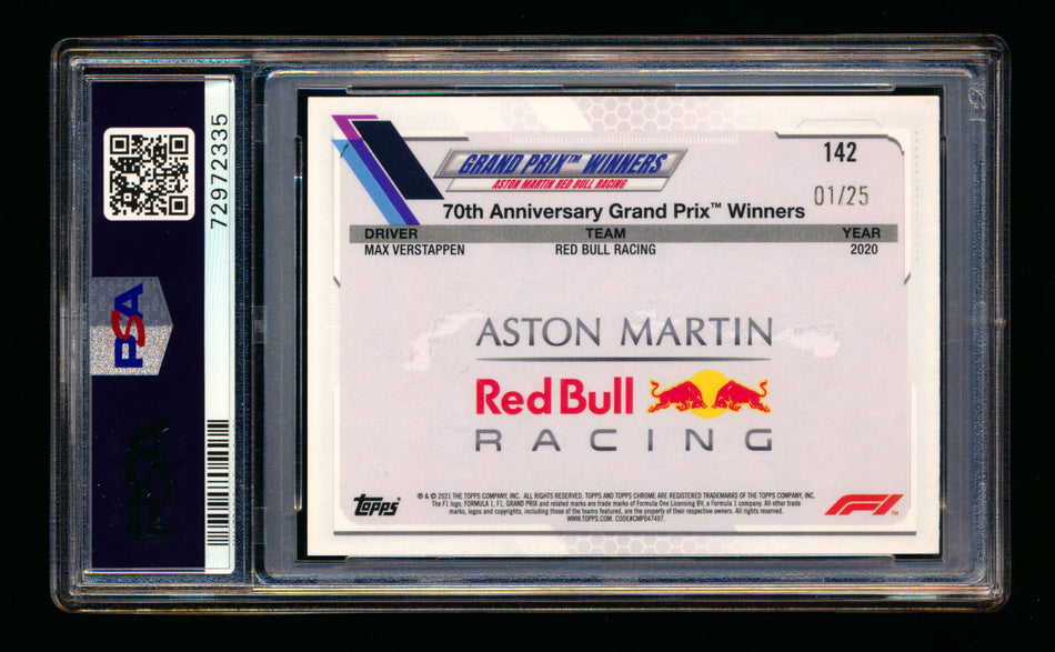 2021 Topps Chrome F1 #142 Max Verstappen Orange Checker Flag Refractor #01/25 PSA 8 (Car Number!) ** (SOLD eBay - $49.00 - 2/11/2025) **