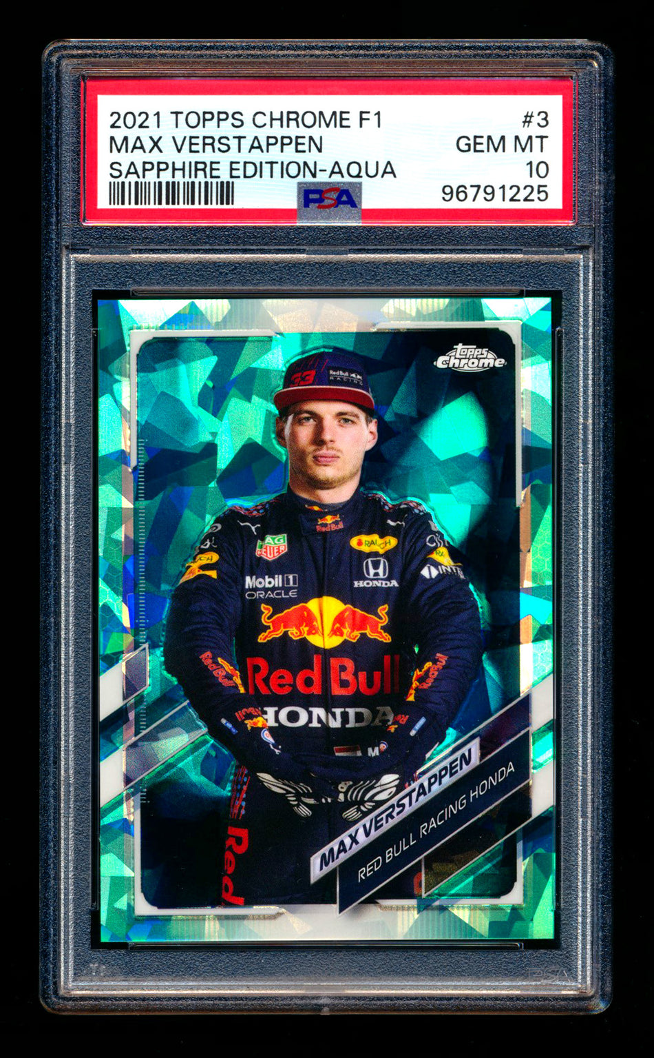 2021 Topps Chrome Sapphire F1 #3 Max Verstappen Aqua Refractor Portrait #83/99 PSA 10 ** (SOLD - $119.00 - 1/17/2025) **