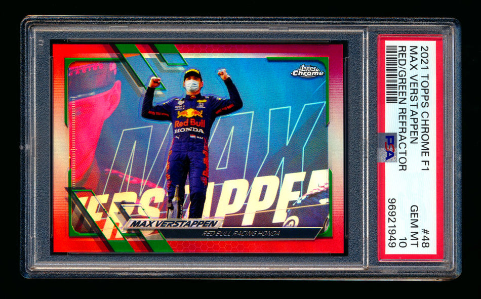 2021 Topps Chrome F1 #48 Max Verstappen Red/Green Refractor PSA 10