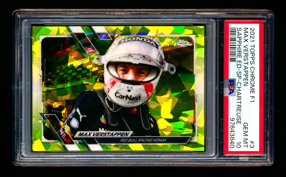 2021 Topps Chrome Sapphire F1 #3 Max Verstappen Chartreuse Refractor Image Variation SP #080/199 PSA 10 ** (SOLD Card Show - $100.00 - 2/14/2025) **