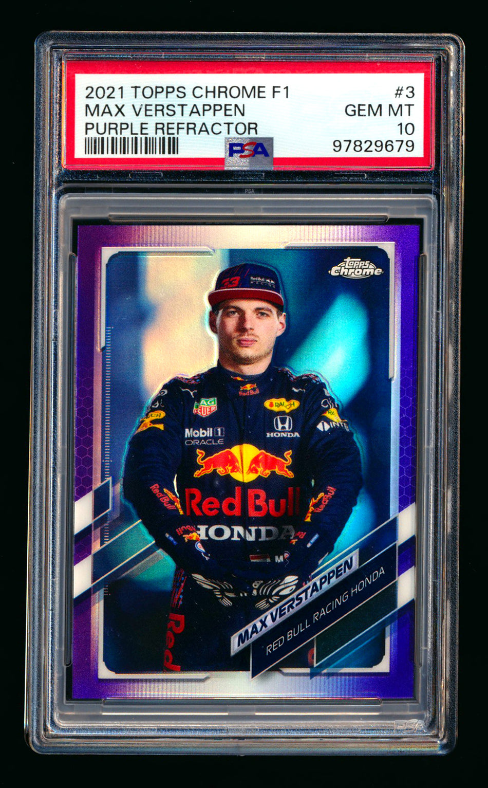 2021 Topps Chrome F1 #3 Max Verstappen Purple Refractor Portrait #023/399 PSA 10