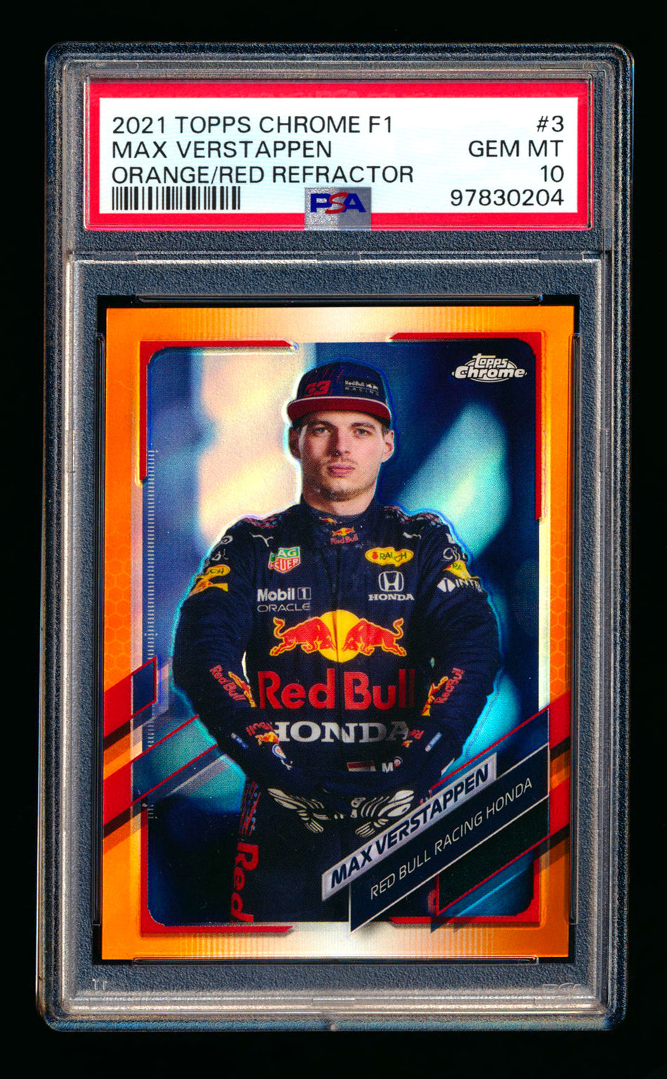 2021 Topps Chrome F1 #3 Max Verstappen Orange/Red Refractor Portrait PSA 10