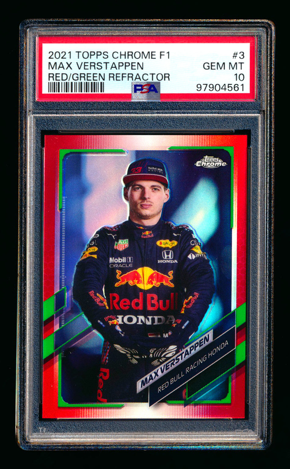 2021 Topps Chrome F1 #3 Max Verstappen Red/Green Refractor Portrait PSA 10