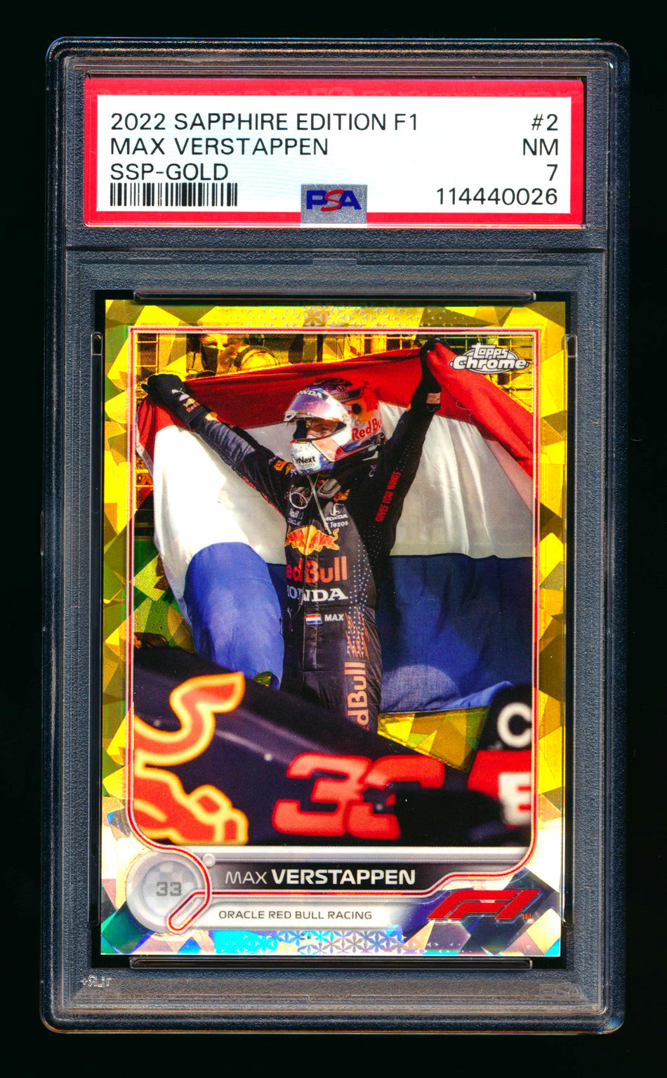 2022 Topps Chrome Sapphire F1 #2 Max Verstappen Gold Refractor Image Variation SSP #30/50 PSA 7