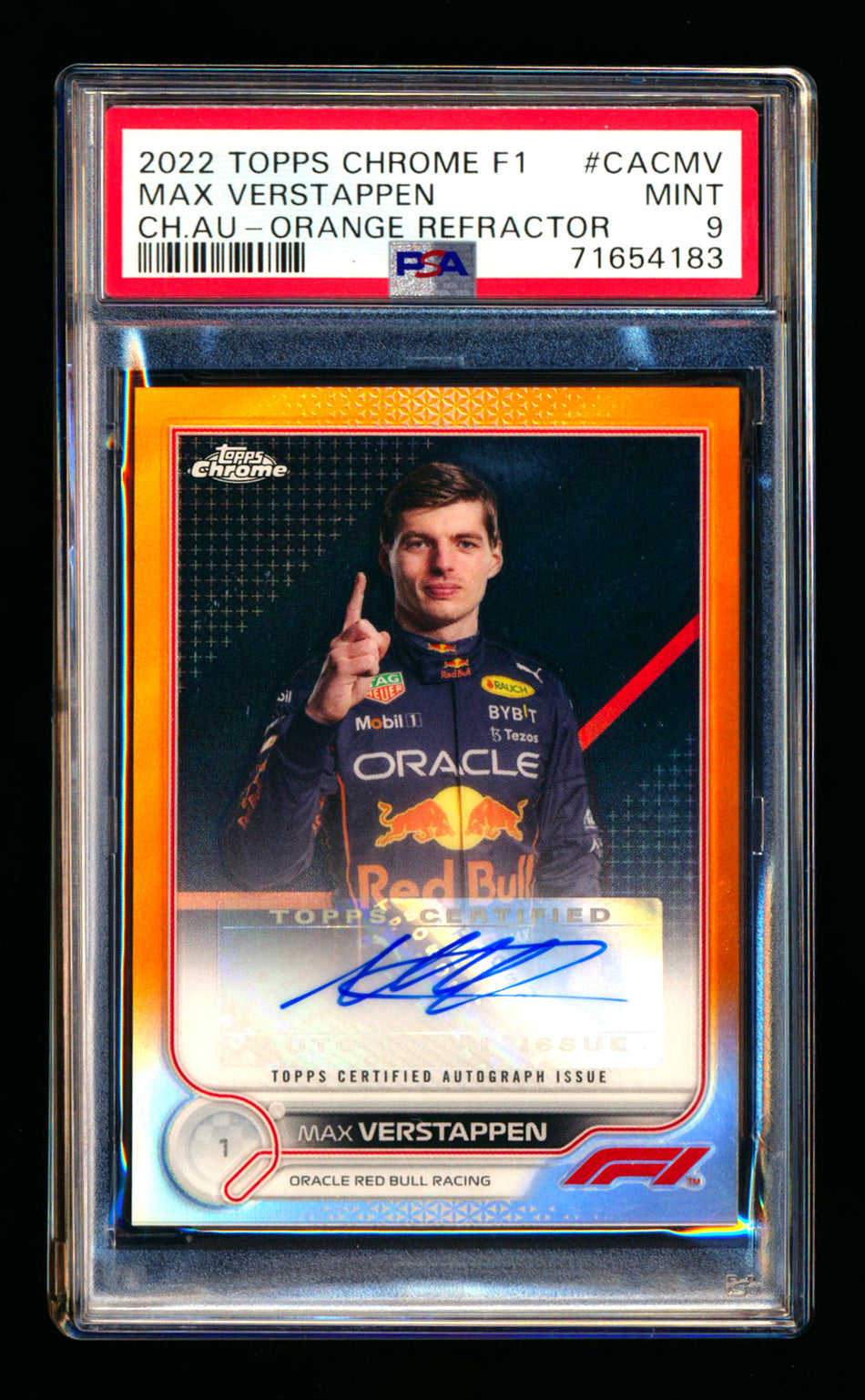 2022 Topps Chrome F1 #CAC-MV Max Verstappen Orange Refractor Autograph #08/25 PSA 9