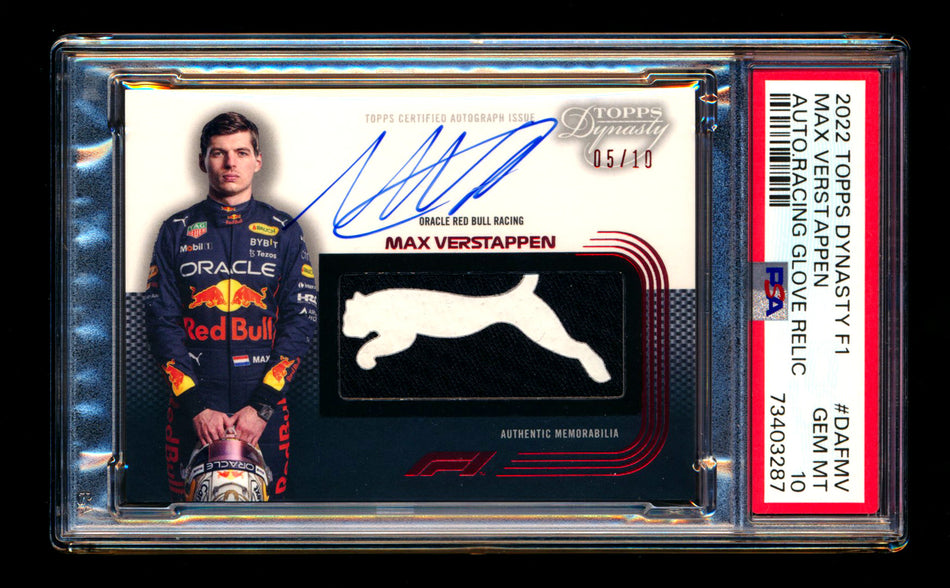 2022 Topps Dynasty F1 #DAF-MV Max Verstappen Glove Patch Autograph #05/10 PSA 10 Gem Mint