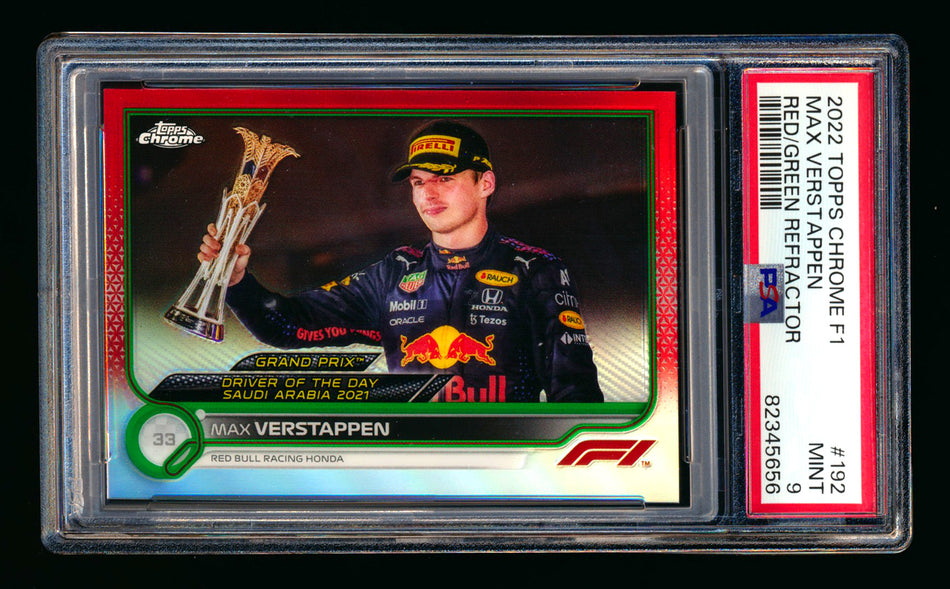 2022 Topps Chrome F1 #192 Max Verstappen Red/Green Refractor PSA 9
