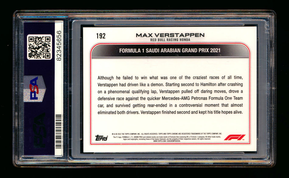 2022 Topps Chrome F1 #192 Max Verstappen Red/Green Refractor PSA 9
