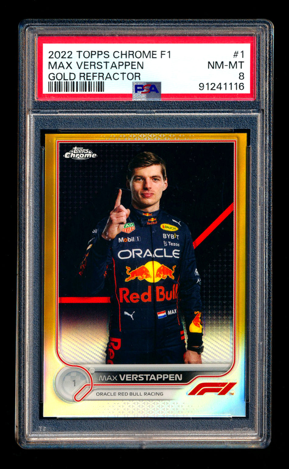 2022 Topps Chrome F1 #1 Max Verstappen Gold Refractor Portrait #44/50 PSA 8