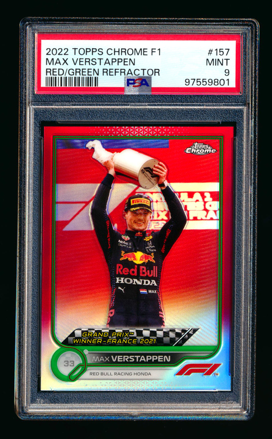 2022 Topps Chrome F1 #157 Max Verstappen Red/Green Refractor PSA 9 ** (SOLD eBay - $35.00 - 2/4/2025) **
