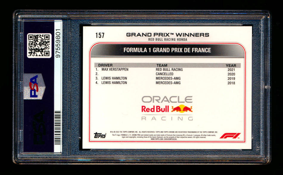 2022 Topps Chrome F1 #157 Max Verstappen Red/Green Refractor PSA 9 ** (SOLD eBay - $35.00 - 2/4/2025) **