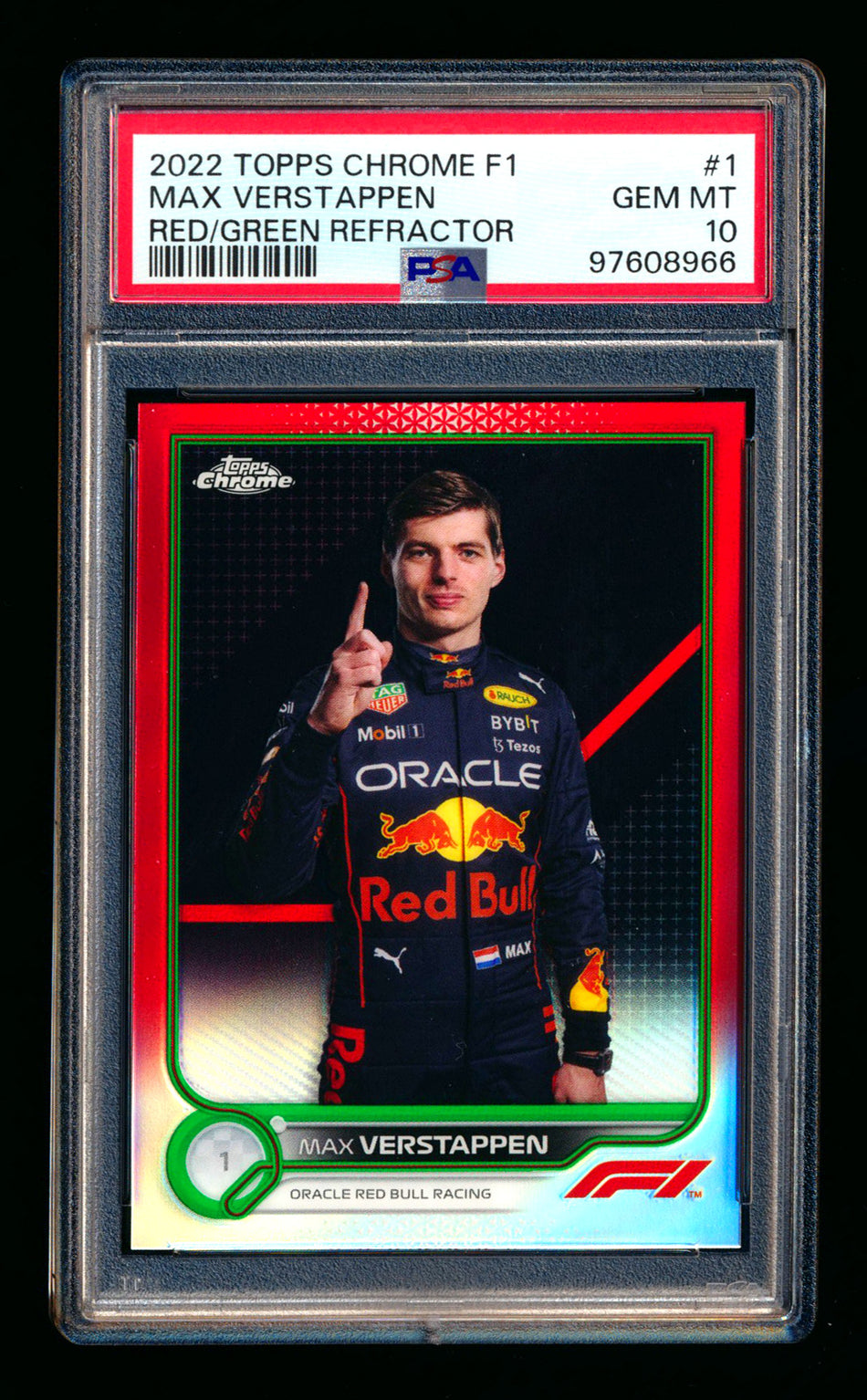 2022 Topps Chrome F1 #1 Max Verstappen Red/Green Refractor Portrait PSA 10