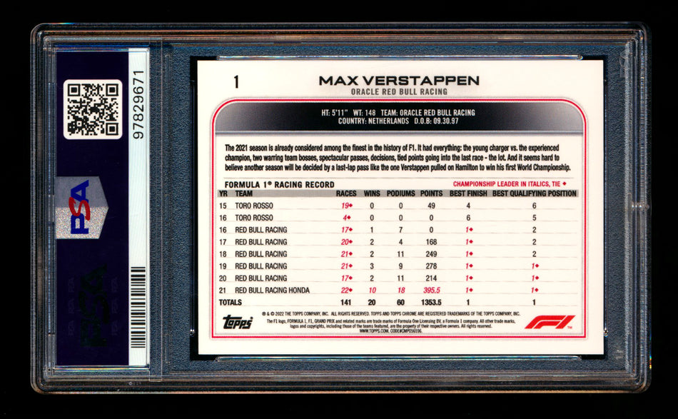2022 Topps Chrome F1 #1 Max Verstappen Refractor Image Variation SSP PSA 10 (Ultimate Wishlist - Wish Granted!) ** (SOLD - $100.00 - 1/24/2025) **