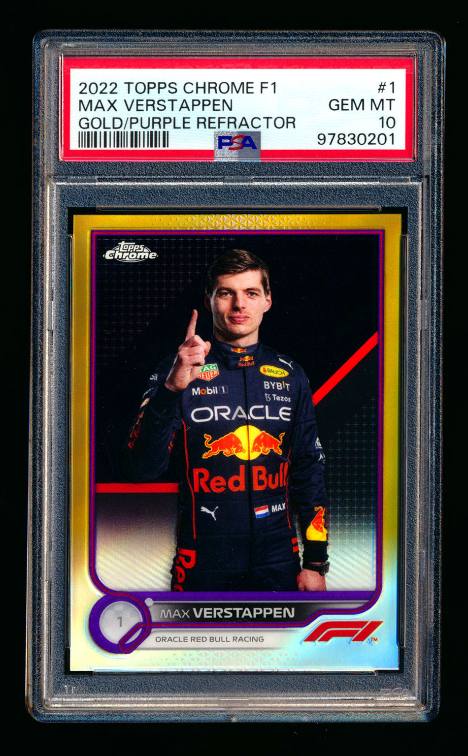 2022 Topps Chrome F1 #1 Max Verstappen Gold/Purple Refractor Portrait PSA 10 ** (SOLD eBay - $65.00 - 1/28/2025) **