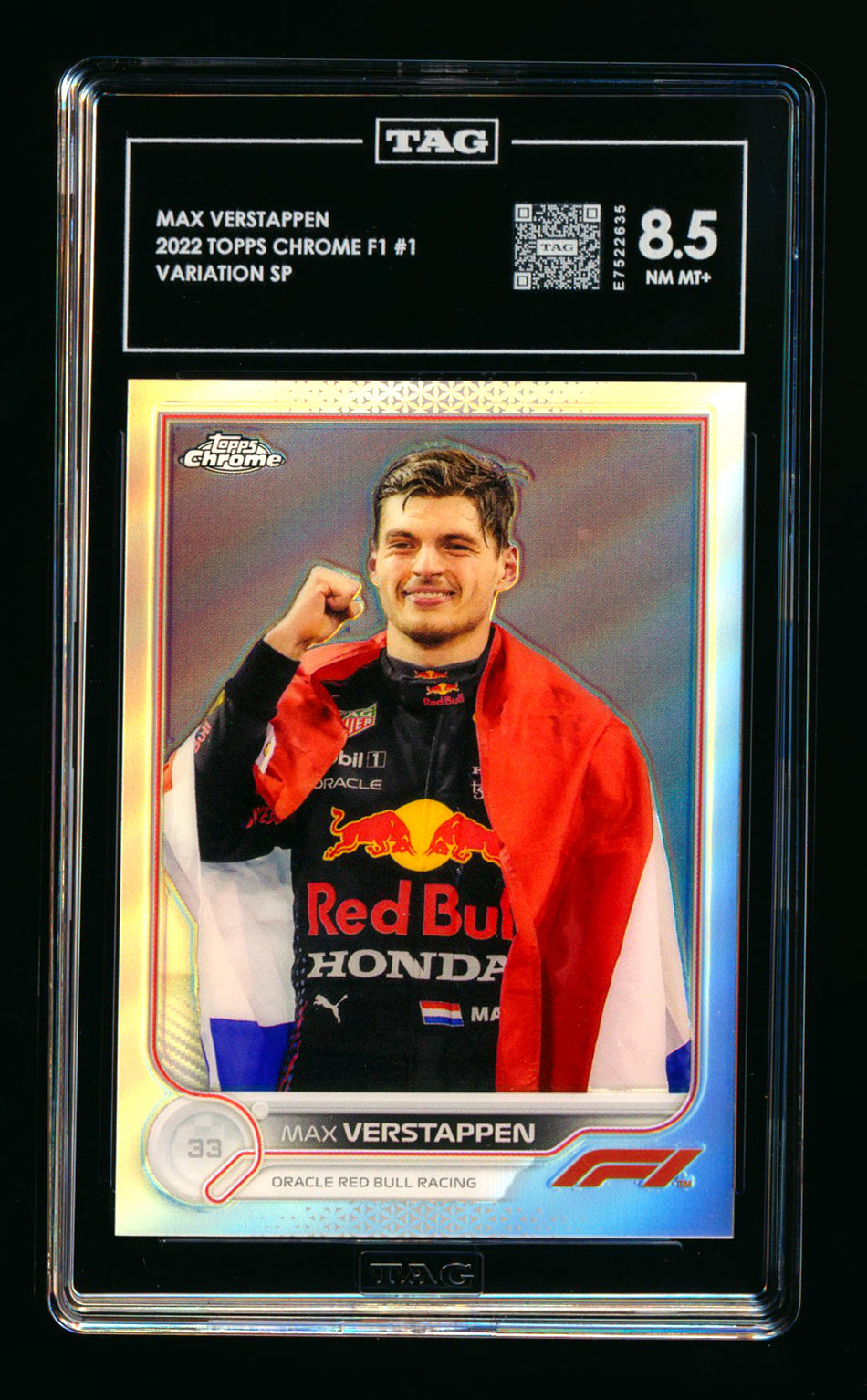 2022 Topps Chrome F1 #1 Max Verstappen Refractor Image Variation SSP TAG 8.5