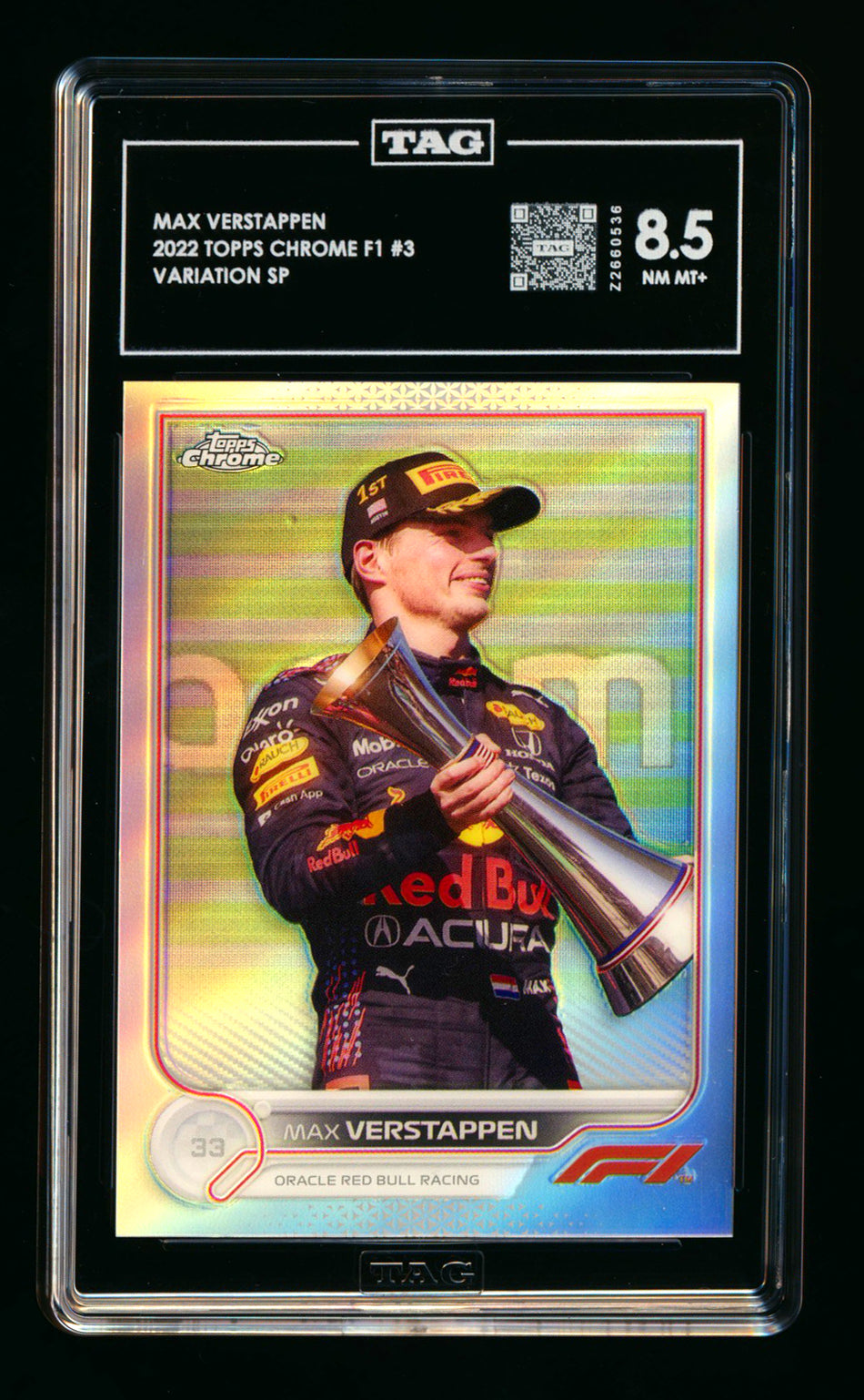 2022 Topps Chrome F1 #3 Max Verstappen Refractor Image Variation SSP TAG 8.5