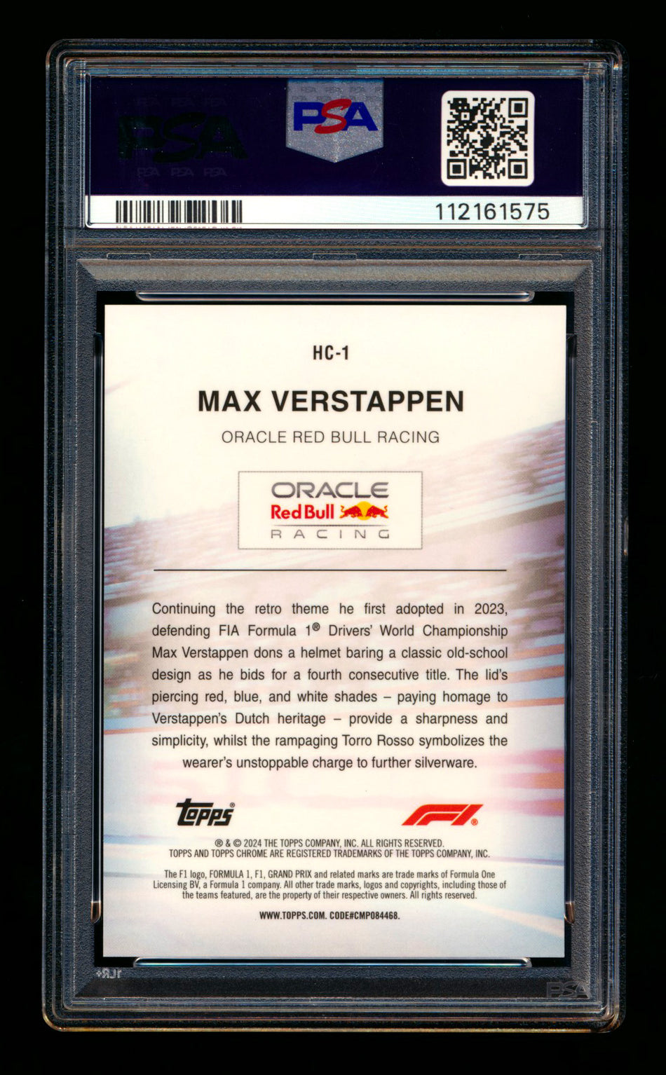 2024 Topps Chrome Sapphire Helmet Collection #HC-1 Max Verstappen Orange Refractor #10/25 PSA 9 ** (SOLD - $1,200.00 - 8/27/2025) **