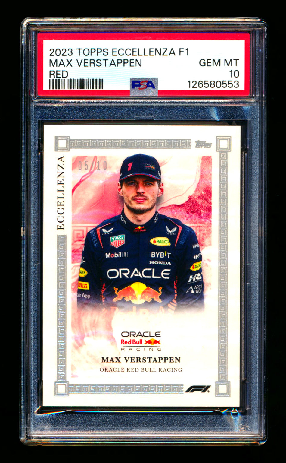 2023 Topps Eccellenza F1 Max Verstappen Red Parallel #05/10 PSA 10 ** (SOLD - $1,075.50 - 5/6/2026) **