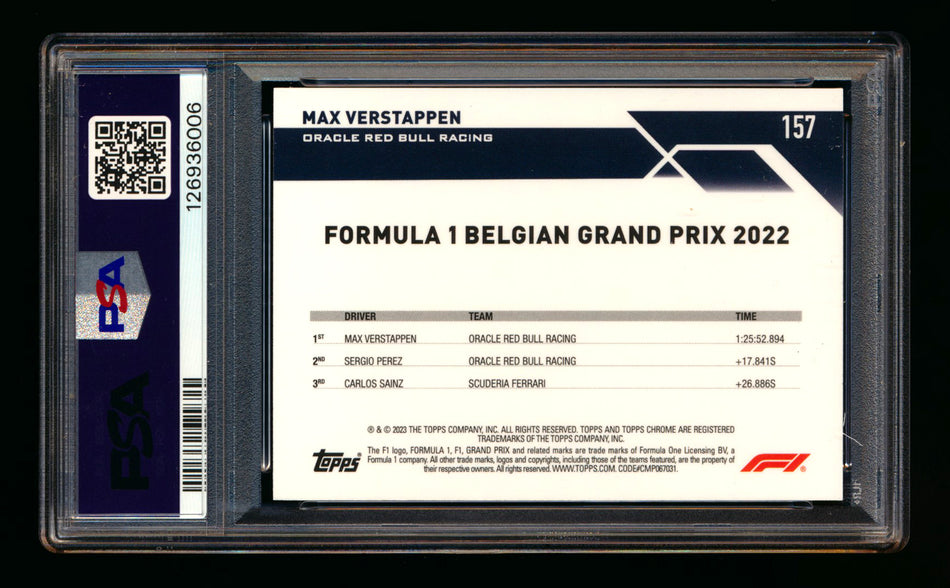 2023 Topps Chrome F1 #157 Max Verstappen Pink Refractor #68/75 PSA 10