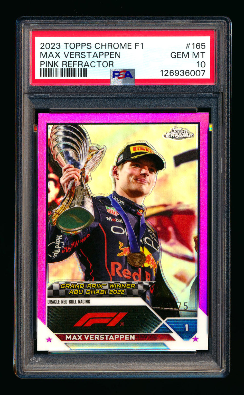 2023 Topps Chrome F1 #165 Max Verstappen Pink Refractor #65/75 PSA 10