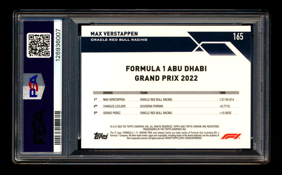 2023 Topps Chrome F1 #165 Max Verstappen Pink Refractor #65/75 PSA 10