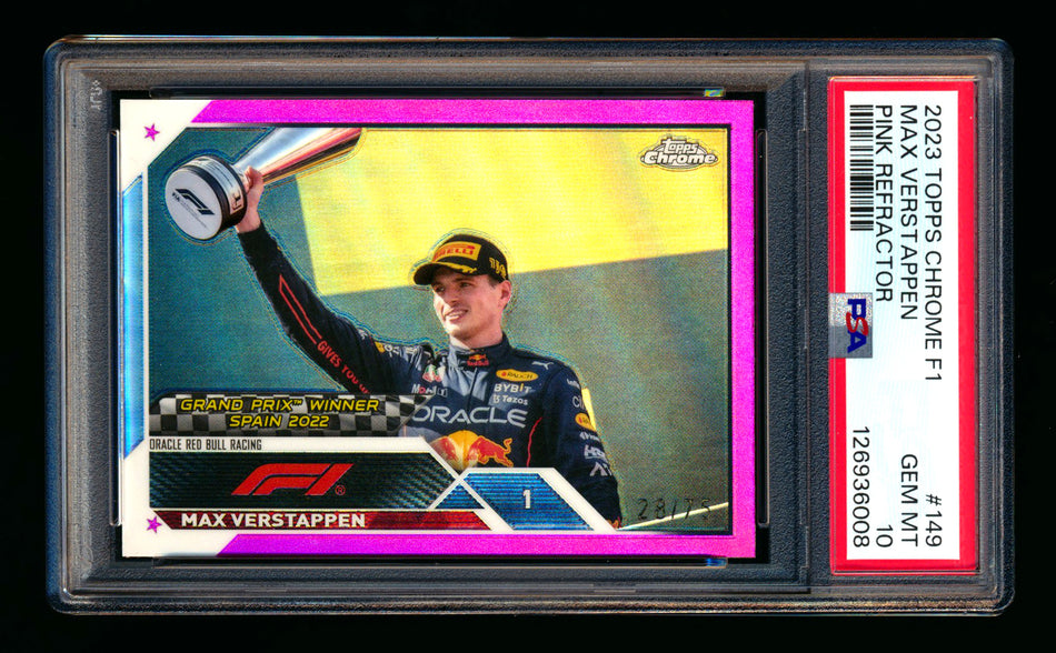 2023 Topps Chrome F1 #149 Max Verstappen Pink Refractor #28/75 PSA 10