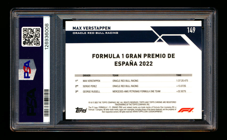 2023 Topps Chrome F1 #149 Max Verstappen Pink Refractor #28/75 PSA 10