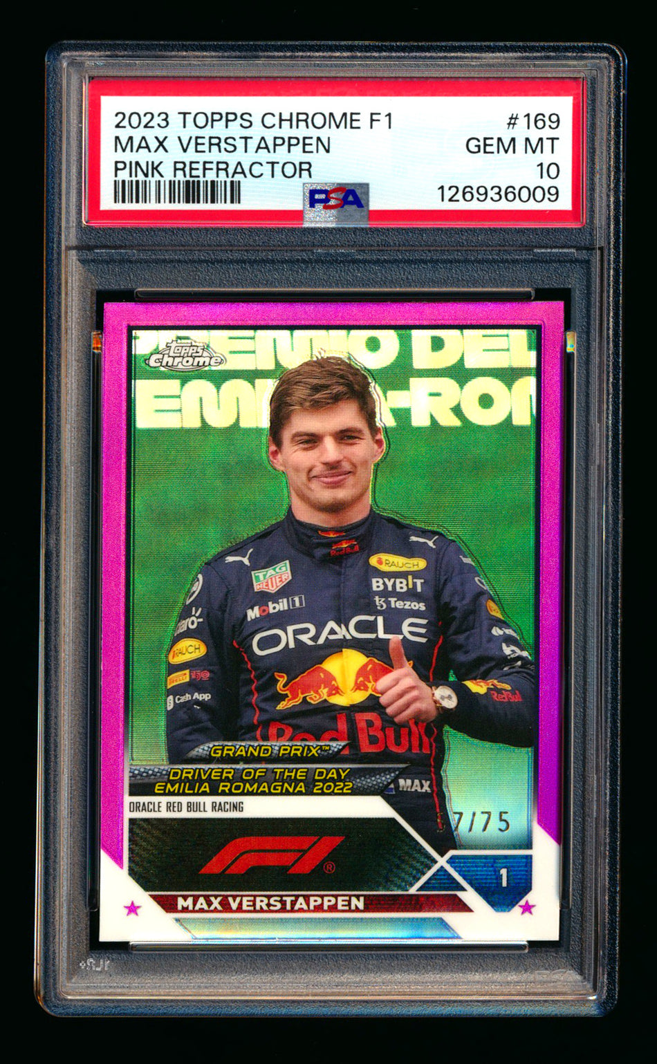 2023 Topps Chrome F1 #169 Max Verstappen Pink Refractor #57/75 PSA 10