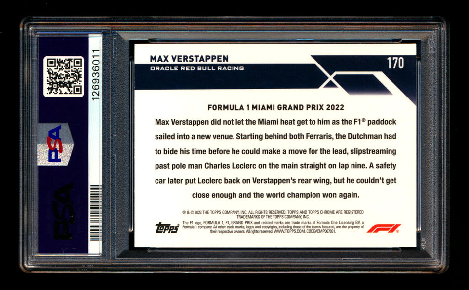2023 Topps Chrome F1 #170 Max Verstappen Aqua Wave Refractor #080/150 PSA 8 ** (SOLD eBay - $29.00 - 11/14/2025) **
