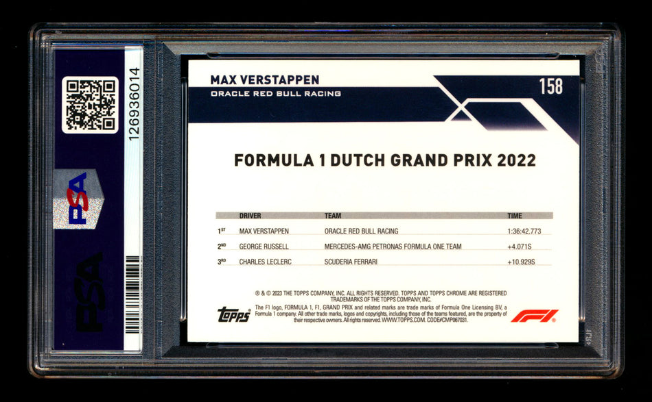 2023 Topps Chrome F1 #158 Max Verstappen Green Refractor #73/99 PSA 10