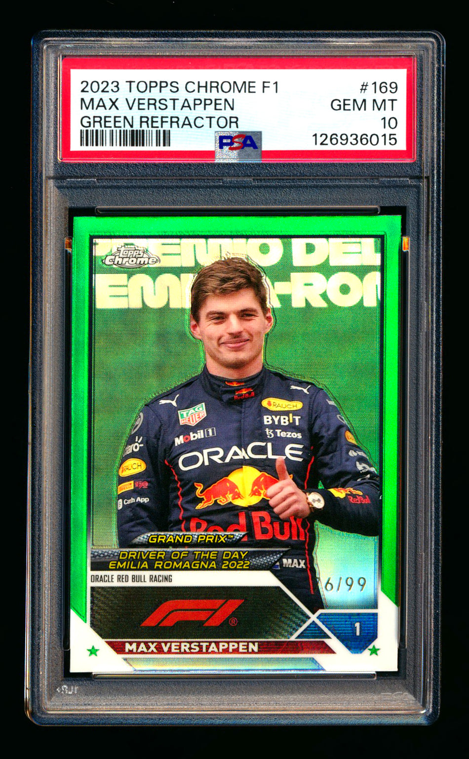 2023 Topps Chrome F1 #169 Max Verstappen Green Refractor #76/99 PSA 10