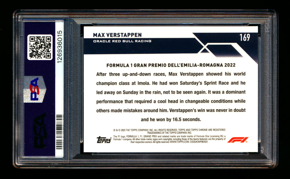 2023 Topps Chrome F1 #169 Max Verstappen Green Refractor #76/99 PSA 10
