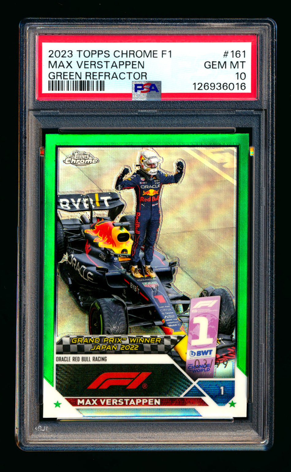 2023 Topps Chrome F1 #161 Max Verstappen Green Refractor #03/99 PSA 10 ** (SOLD eBay - $99.00 - 1/19/2026) **