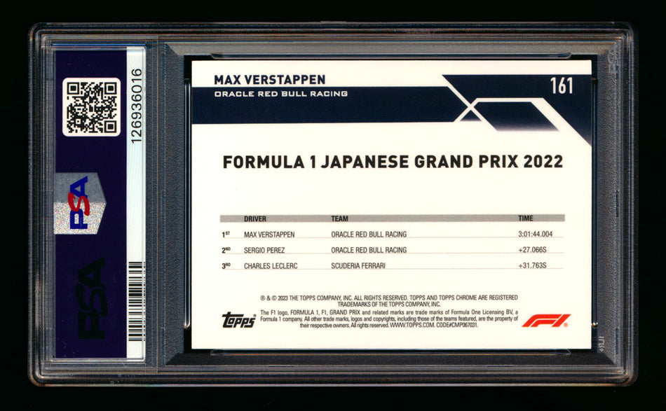 2023 Topps Chrome F1 #161 Max Verstappen Green Refractor #03/99 PSA 10 ** (SOLD eBay - $99.00 - 1/19/2026) **