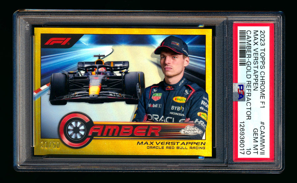 2023 Topps Chrome F1 Camber #CAM-MVII Max Verstappen Gold Refractor #21/50 PSA 10