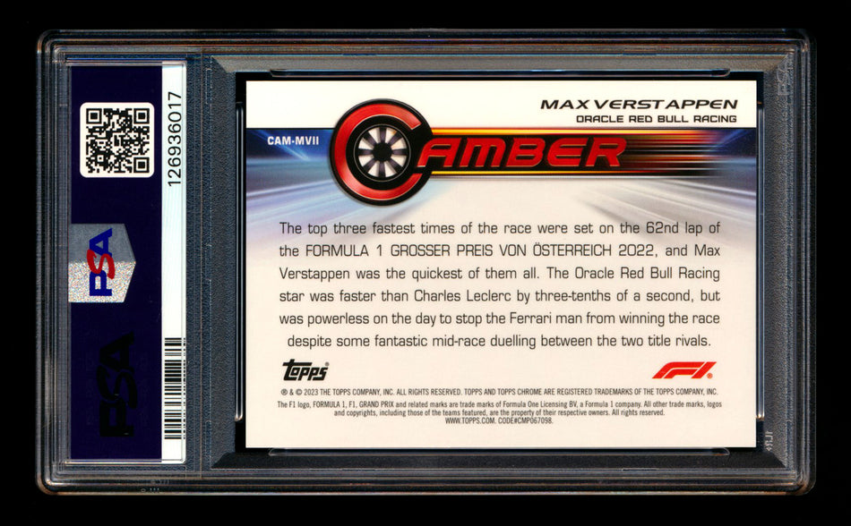 2023 Topps Chrome F1 Camber #CAM-MVII Max Verstappen Gold Refractor #21/50 PSA 10