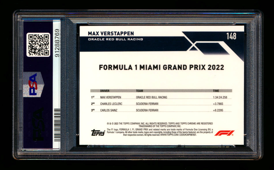 2023 Topps Chrome F1 #148 Max Verstappen Aqua Wave Refractor #001/150 PSA 10 (Car Number!)