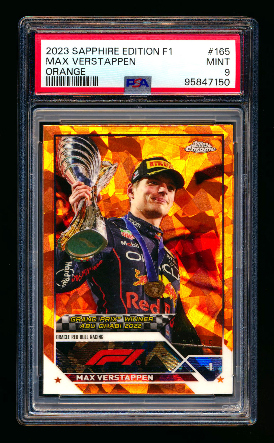 2023 Topps Chrome Sapphire F1 #165 Max Verstappen Orange Refractor #25/25 PSA 9 (Last Number!) ** (SOLD eBay - $50.00 - 3/13/2025) **