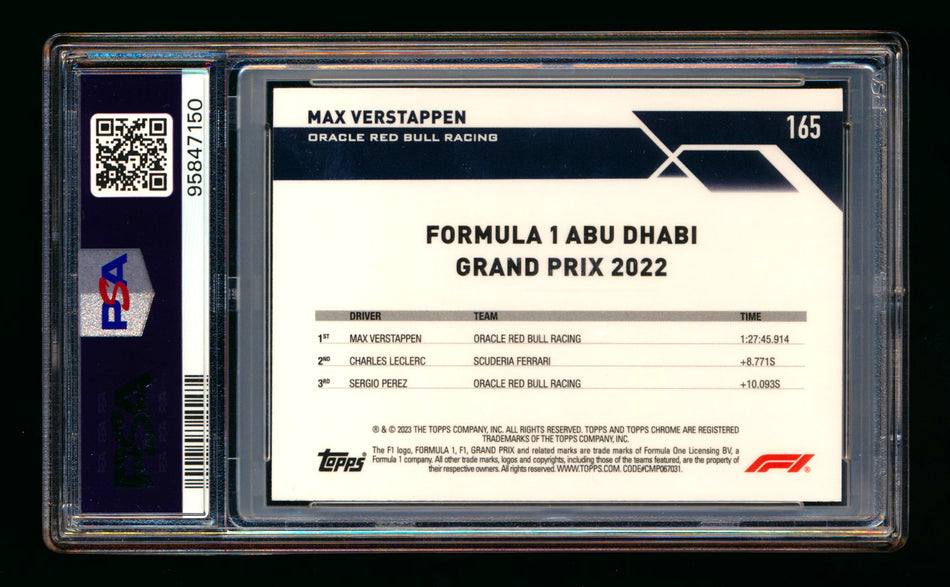 2023 Topps Chrome Sapphire F1 #165 Max Verstappen Orange Refractor #25/25 PSA 9 (Last Number!) ** (SOLD eBay - $50.00 - 3/13/2025) **