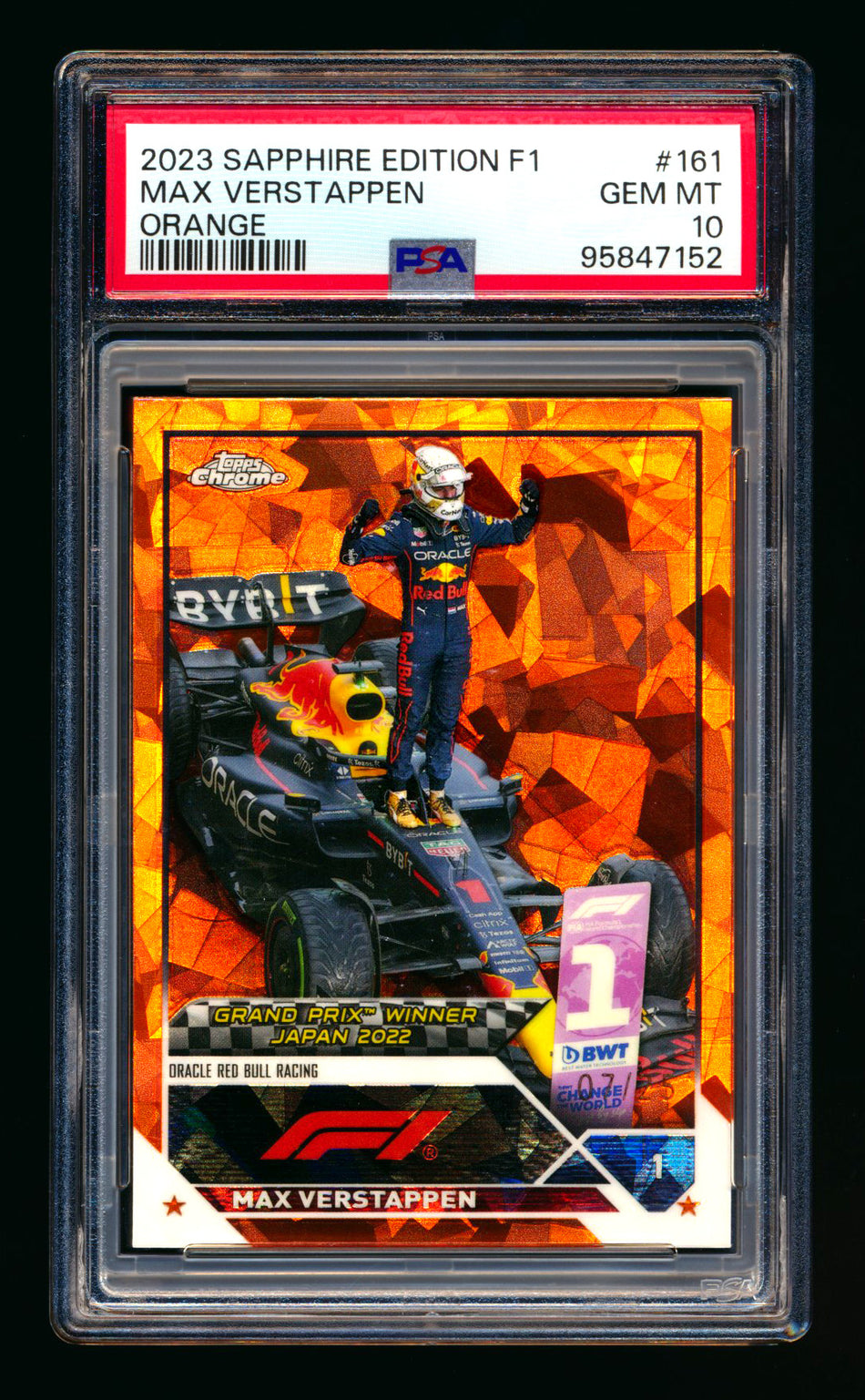 2023 Topps Chrome Sapphire F1 #161 Max Verstappen Orange Refractor #07/25 PSA 10 ** (SOLD eBay - $95.00 - 3/14/2025) **